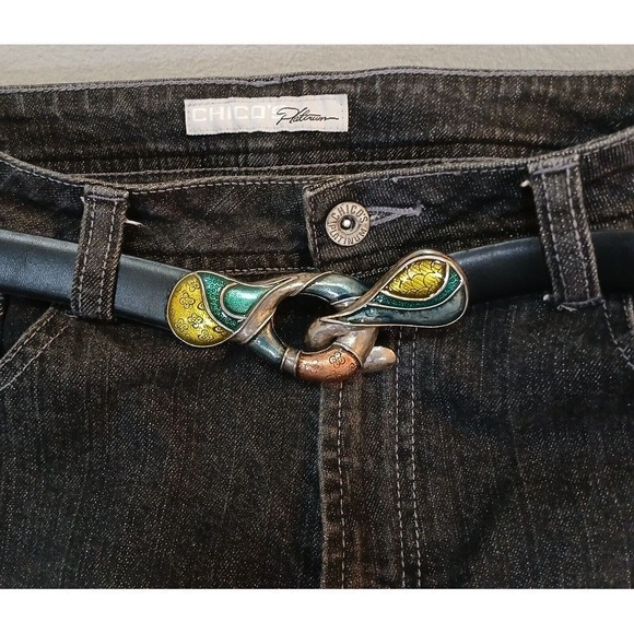 Chicos Jeans Womens Size 1 Regular Charcoal‎ Platinum Embellished Straight - Picture 1 of 16